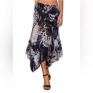 Asymmetrical Bohemian Leopard Zebra Animal Print Mid Length Skirt